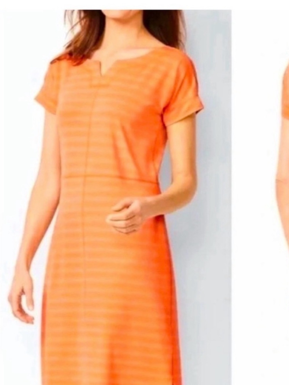 TALBOTS stretch shift dress,orange faint stripes,crisscross Sz LP,UV protection